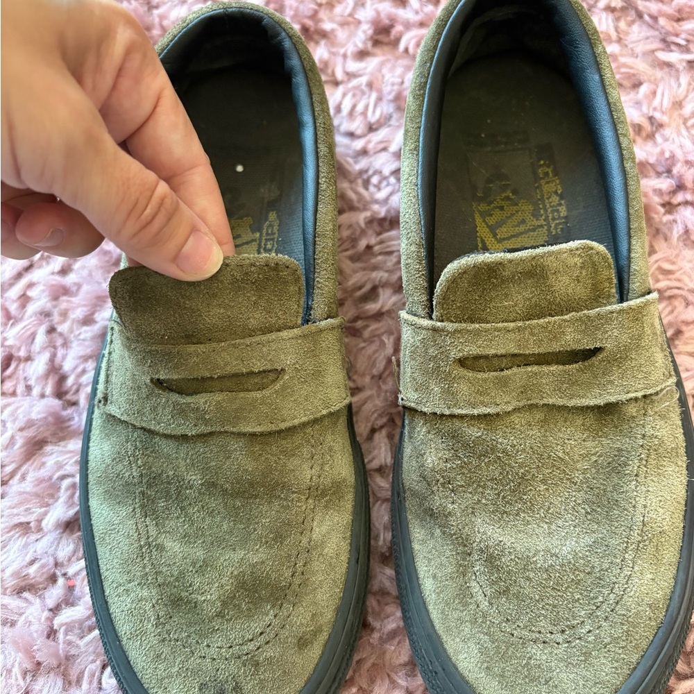 Vibram Olive Suede Loafers for Men
